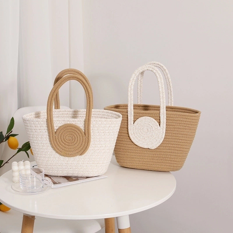 Women's Medium Straw Color Block Vintage Style Square Open Straw Bag