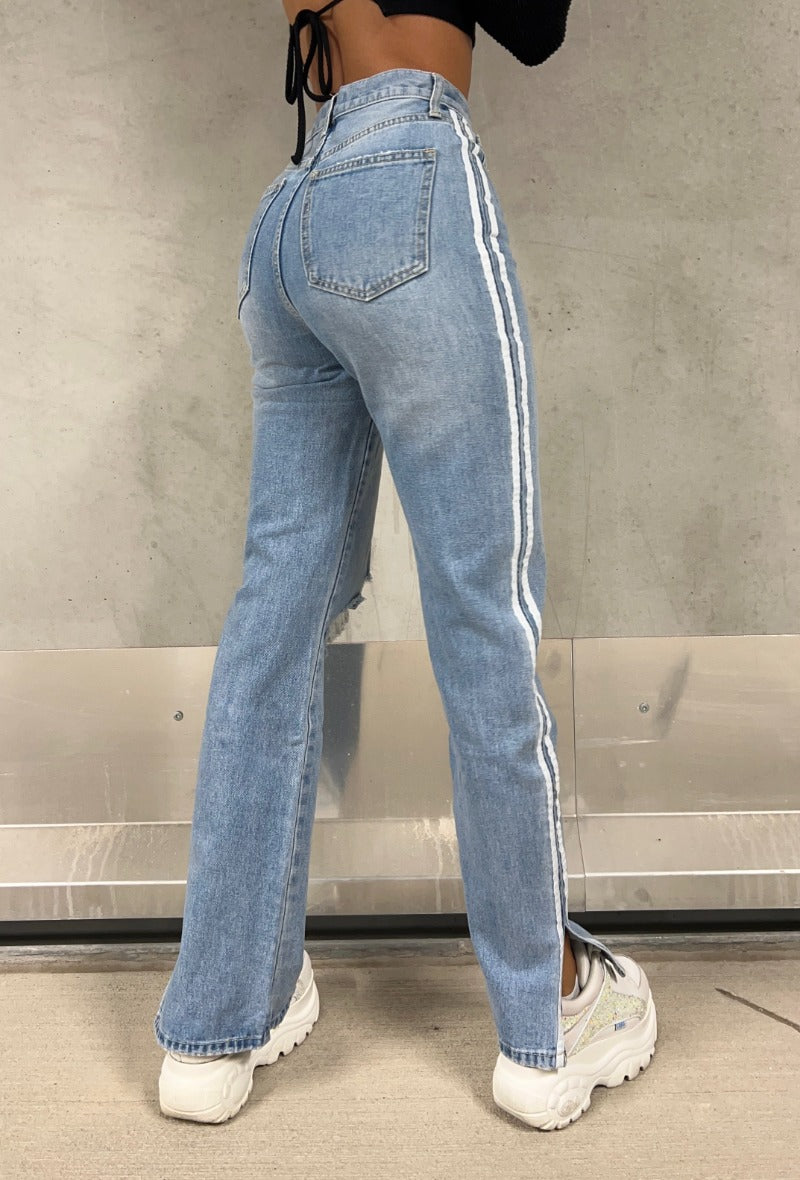Lana long straight jeans met split