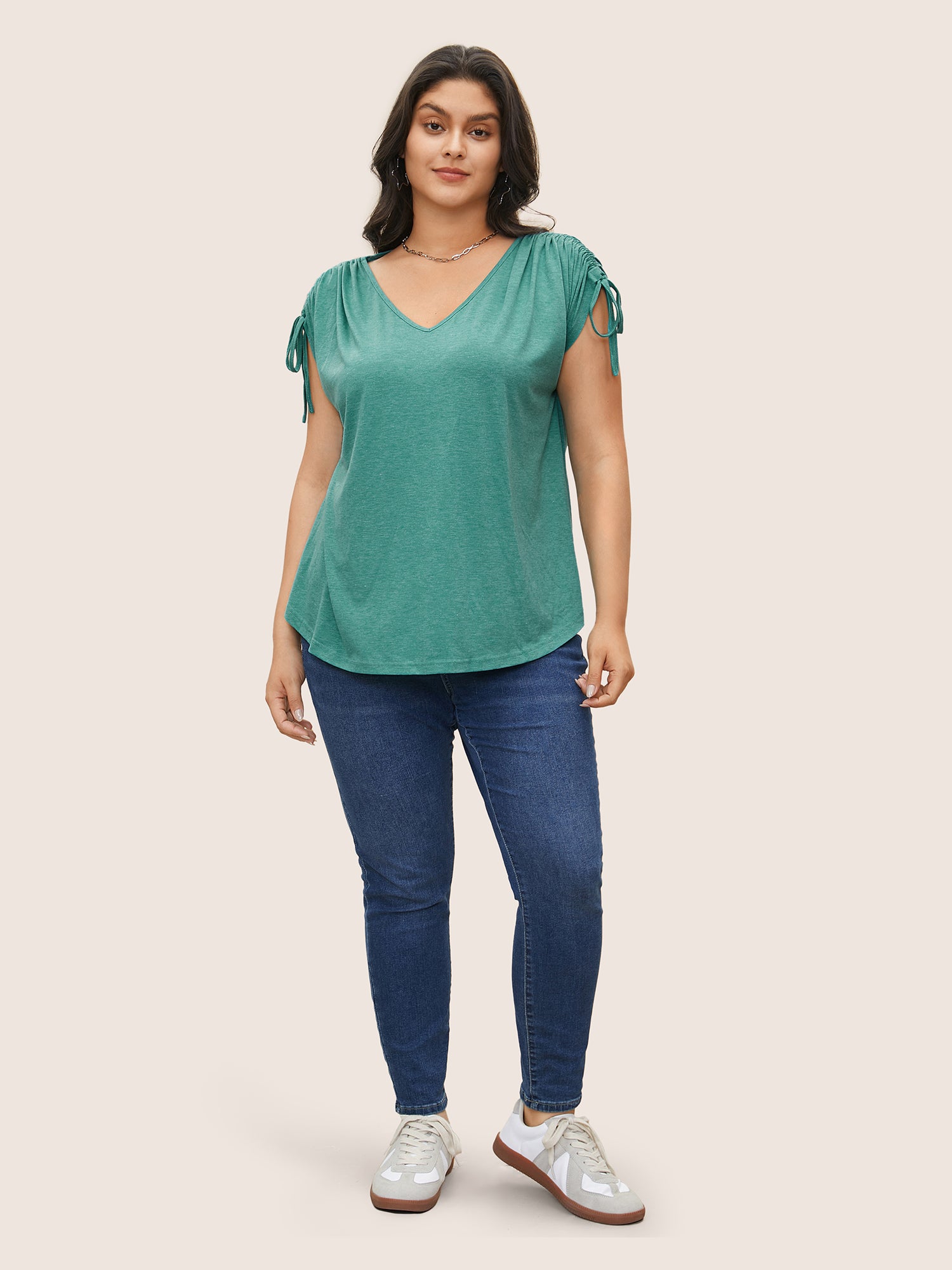Solid Drawstring Dolman Sleeve T-shirt