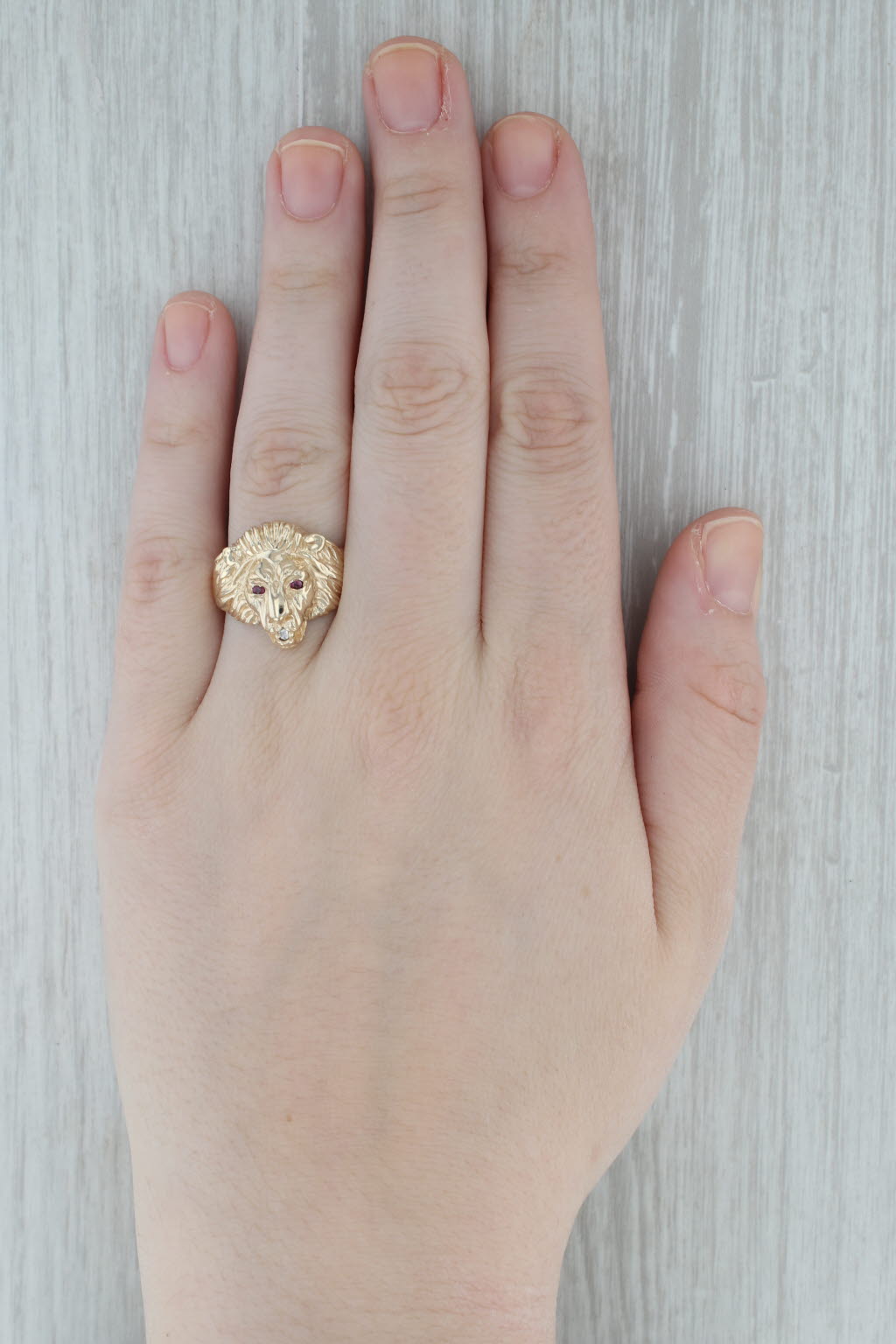 Ruby Diamond Lion Ring 10k Yellow Gold Size 10 Men's