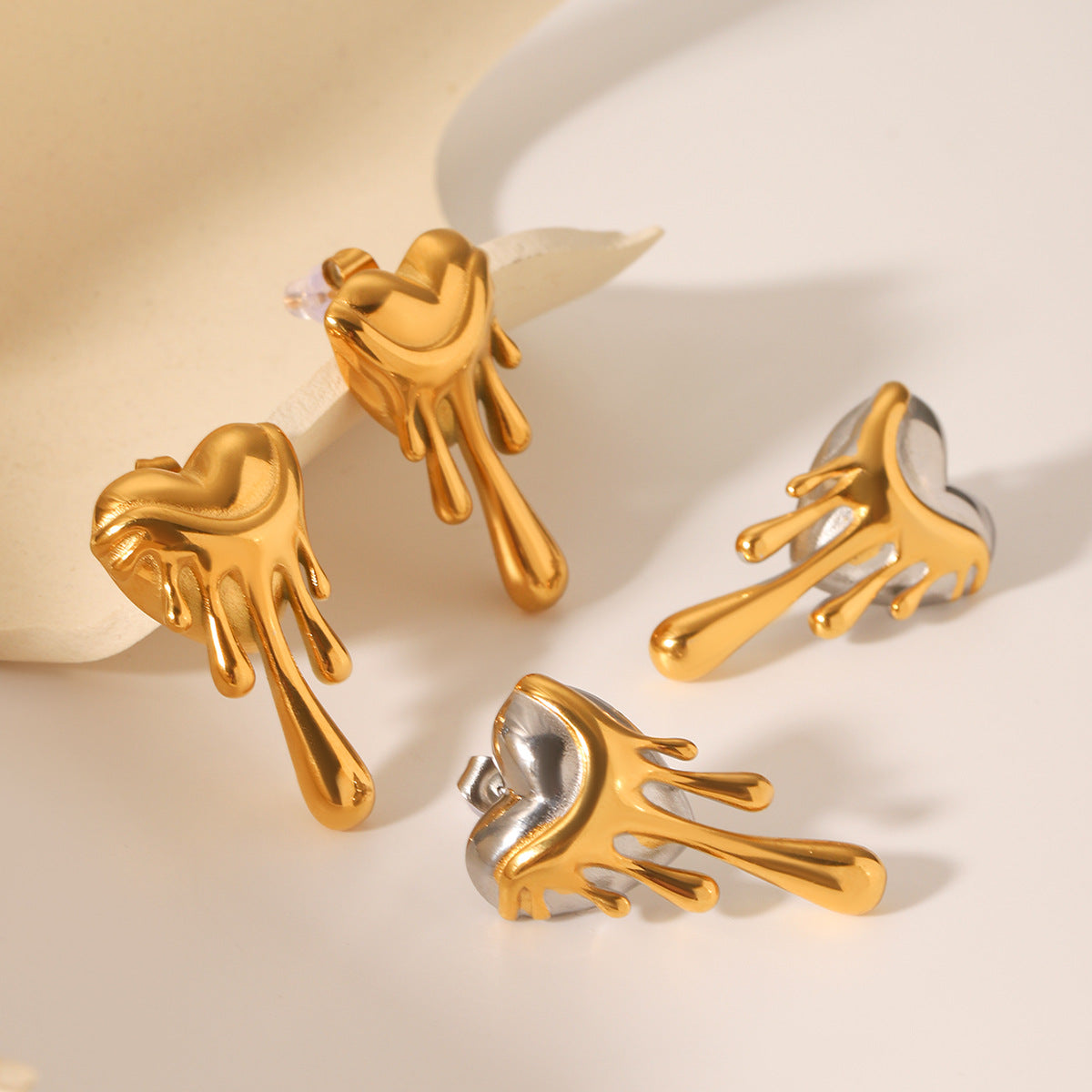 Ins Style Color Matching Stainless Steel Lava Love Earrings Female Earrings Melted Heart-Shaped Earrings