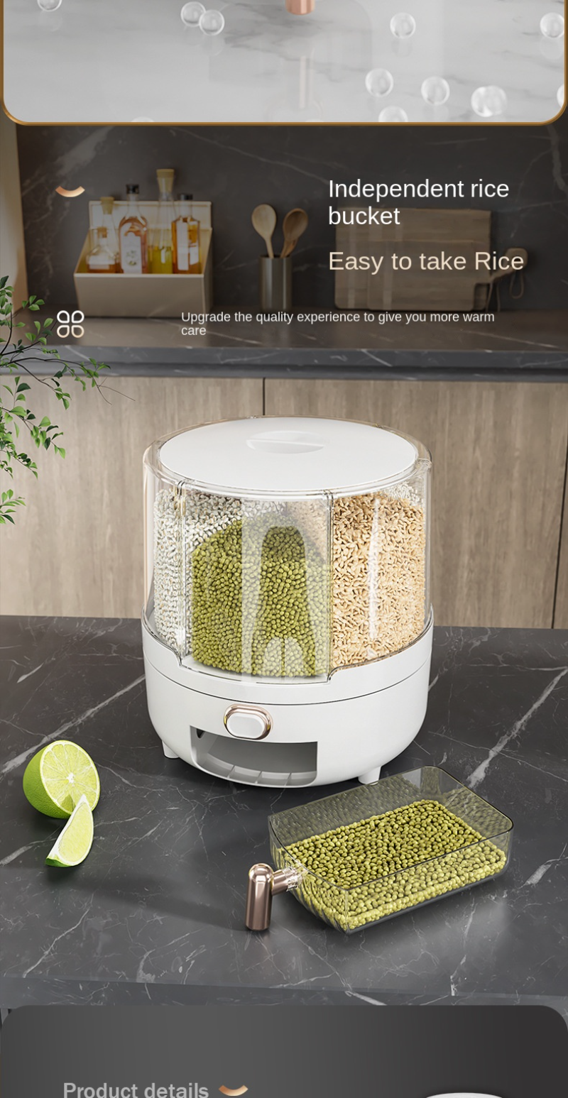 6kg Rotating Rice Dispenser. Storage Container With 6 Compartments Holder For Rice And Beans