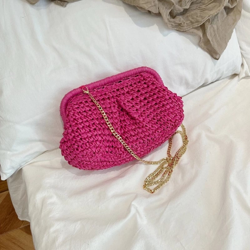 Women's Small Straw Solid Color Elegant Lock Clasp Crossbody Bag