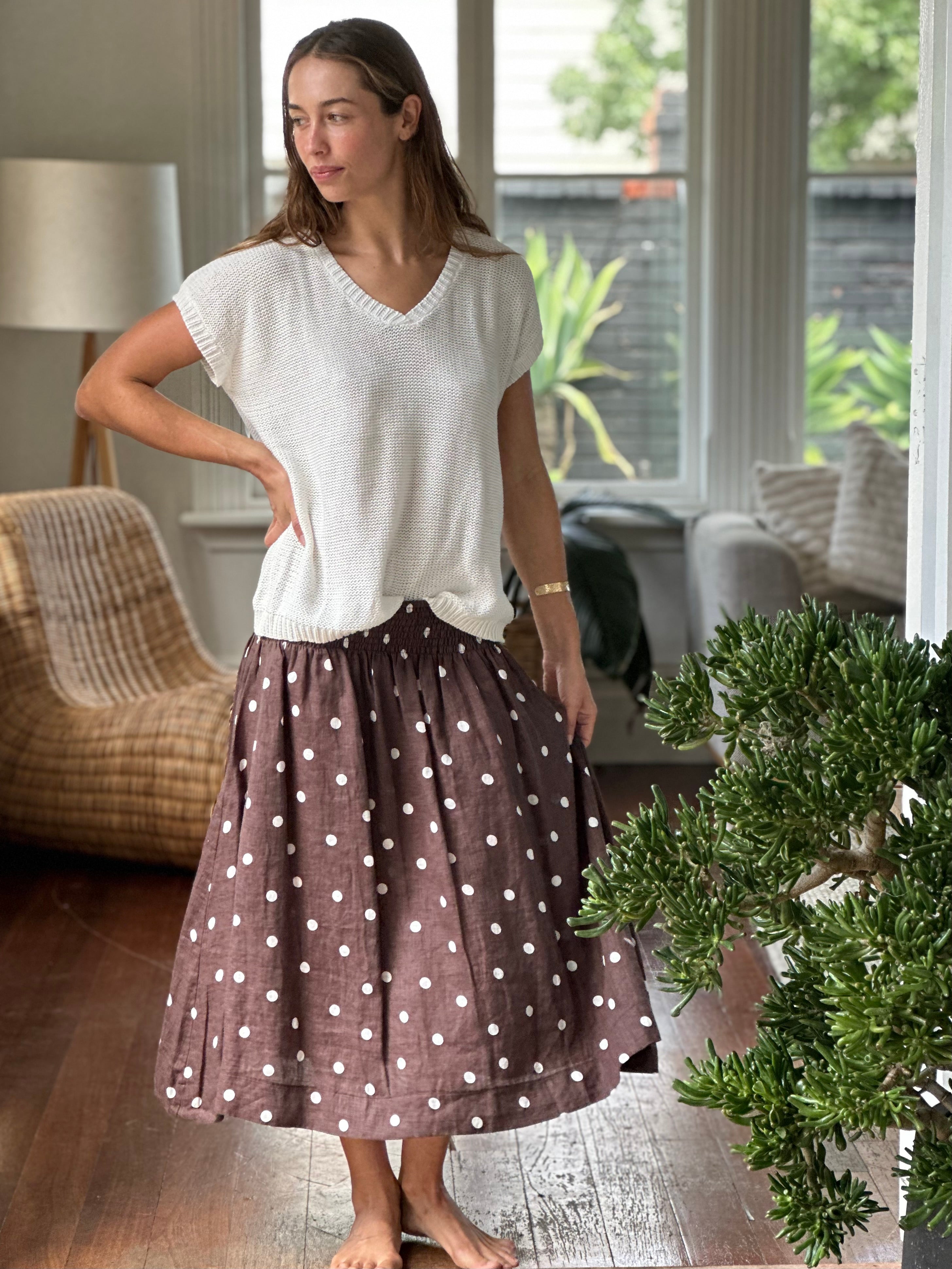 lola skirt - chocolate spot linen