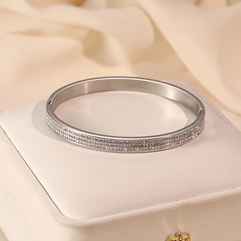 Minimalist Commute Circle Titanium Steel Plating Inlay Zircon Rings Bracelets