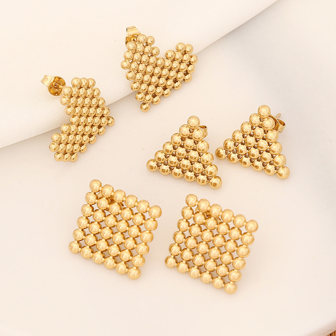 Expressive Quadrilateral Triangle Heart Geometric Stainless Steel Electroplating Stud Earrings