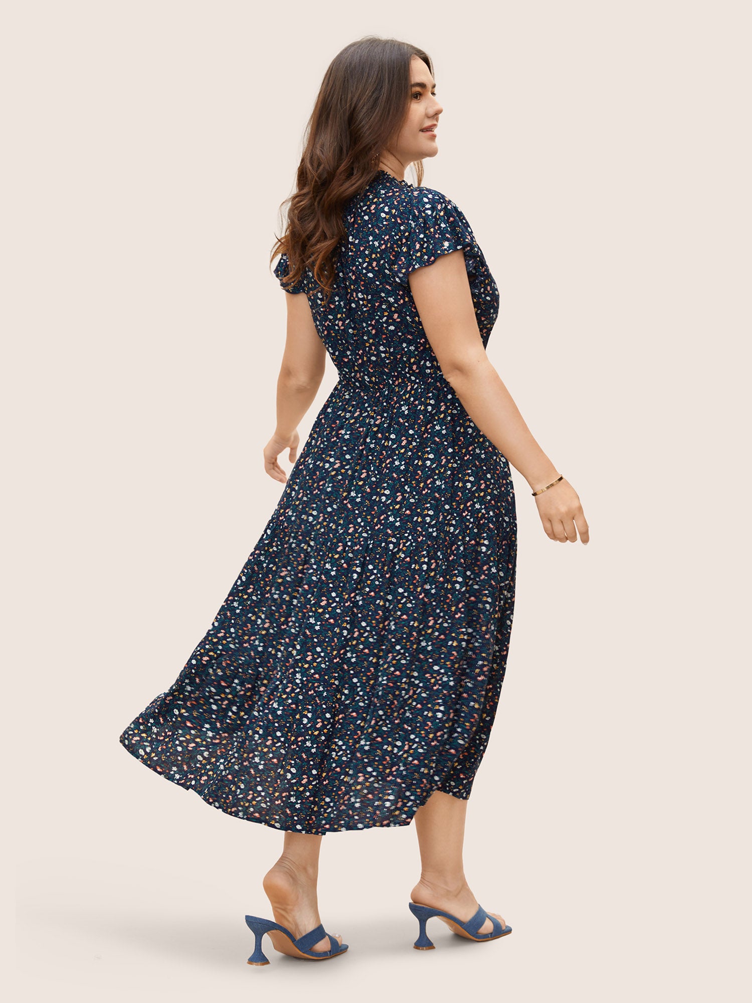 Ditsy Floral Ruffle Cap Sleeve Dress