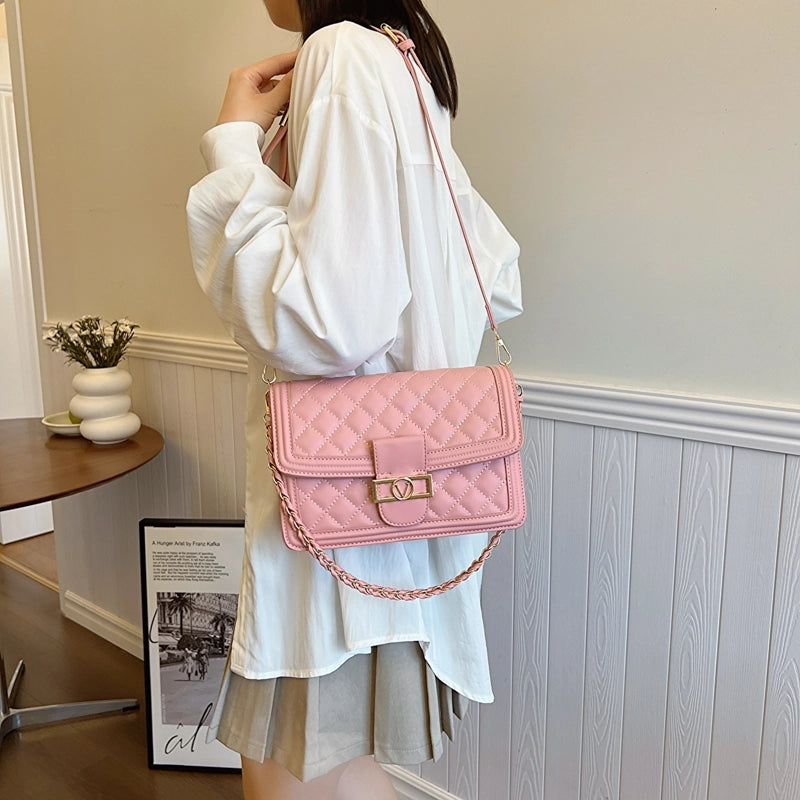 Women's Medium Pu Leather Solid Color  Basic Classic Style Square Flip Cover Crossbody Bag