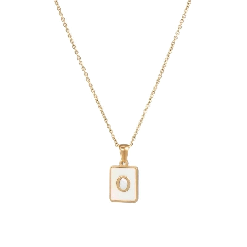 Vintage Style Letter Square 304 Stainless Steel Shell 18K Gold Plated Plating Inlay Pendant Necklace