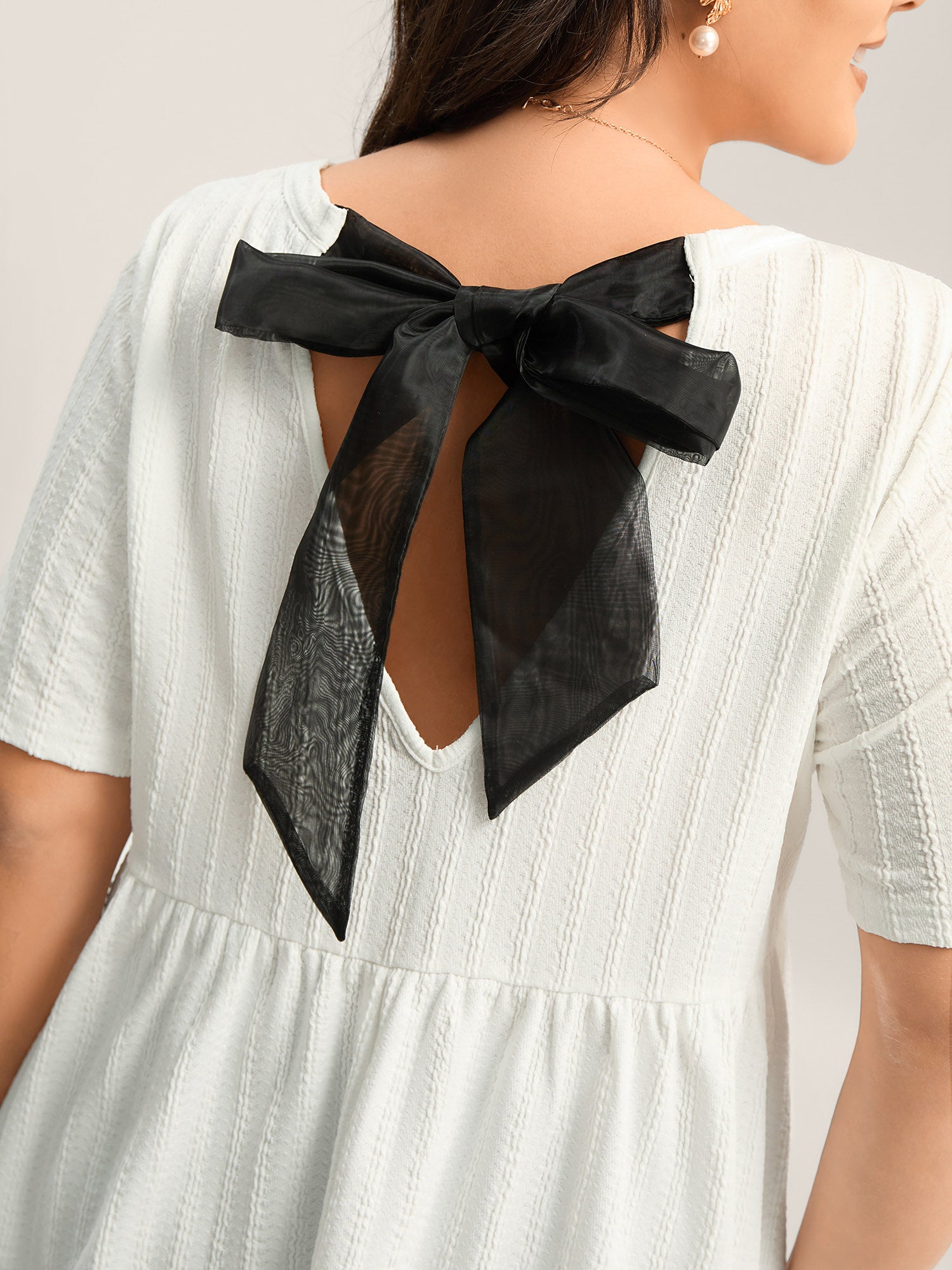Backless Ribbon Tie Textured Top