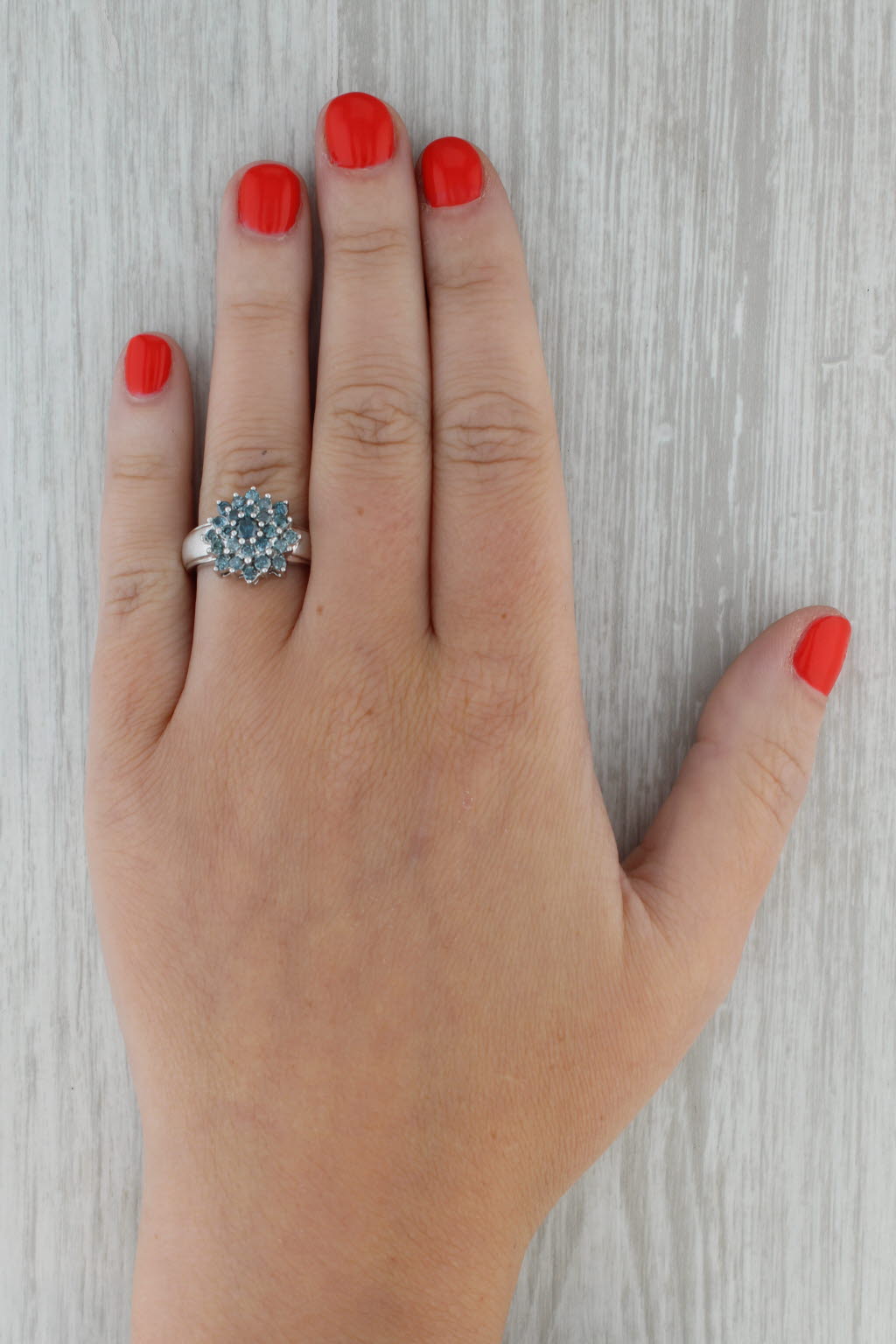 0.80ctw Blue Diamond Flower Cluster Ring 10k White Gold Size 6.5