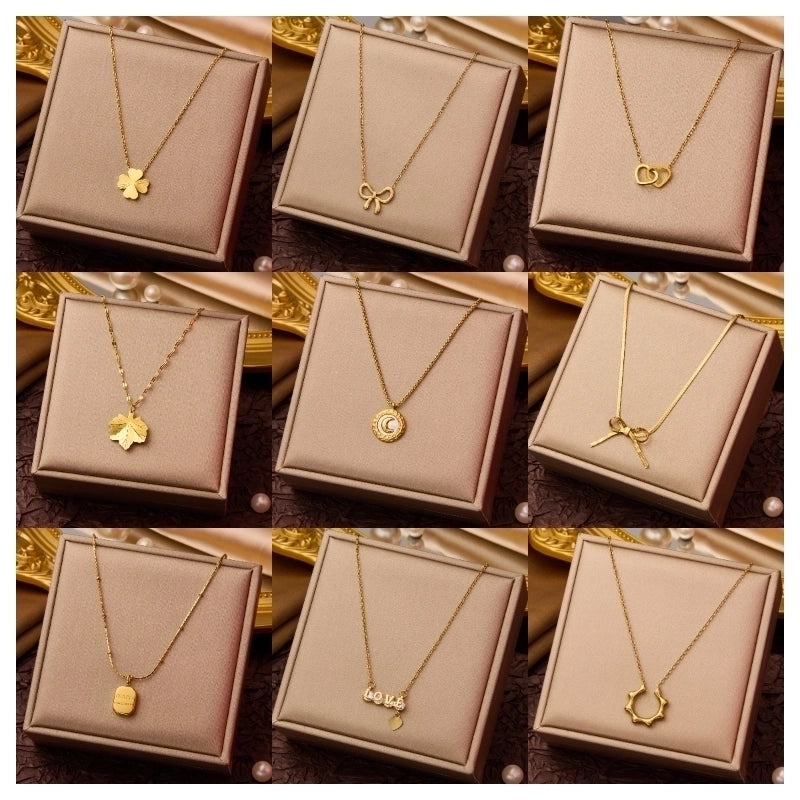 Elegant Minimalist Geometric Flower Bow Knot Titanium Steel Plating Pendant Necklace