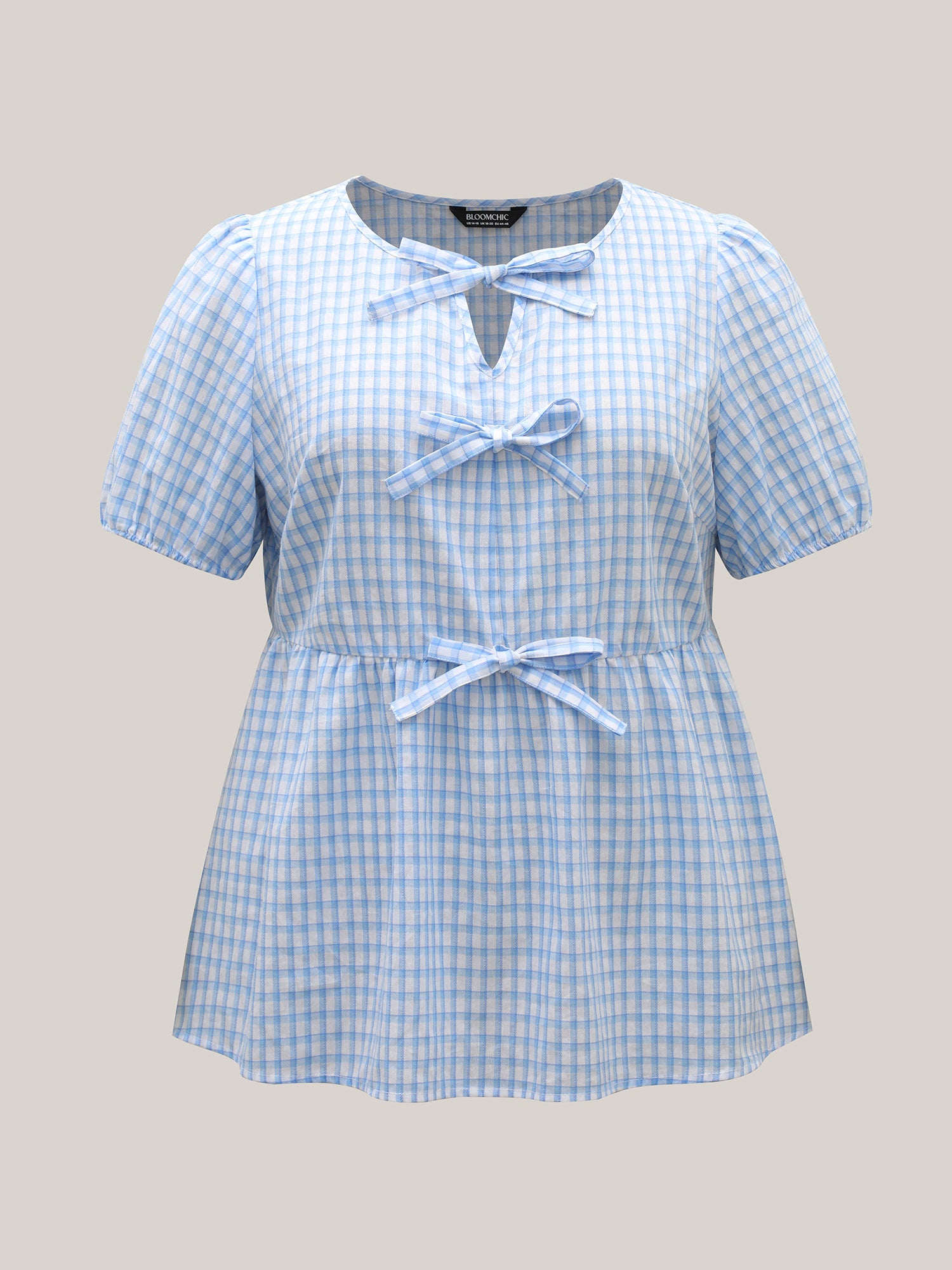 Bow Front Plaid Print Babydoll Top