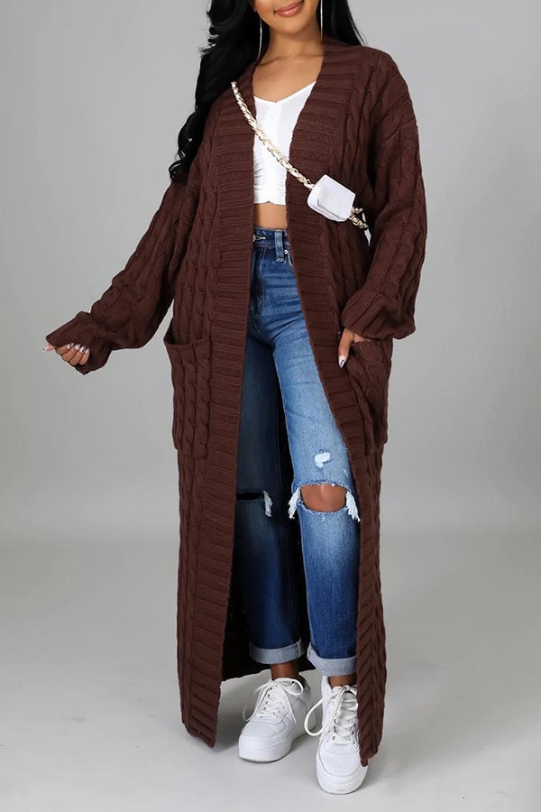 Stylish Cable Knit Dual Pocket Cardigan