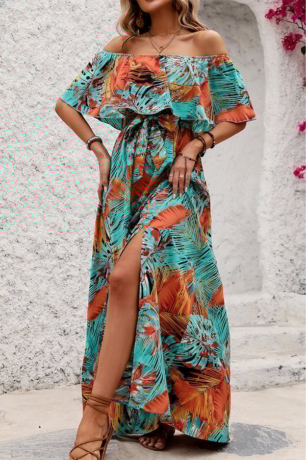 Fashion Printed Off The Shoulder Maxi Dress