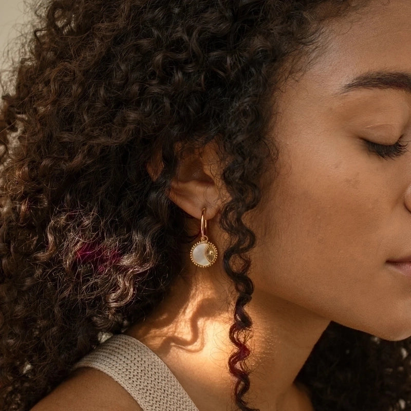 Vintage Style Sun Moon Plating Copper Shell Gold Plated Copper Earrings