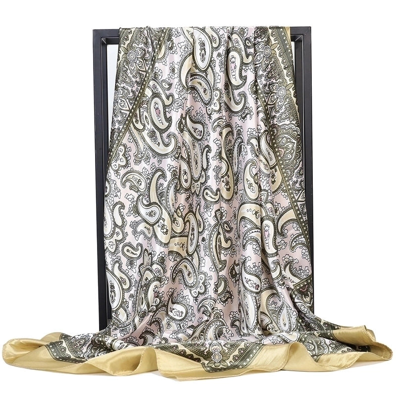 Women's Elegant Retro Flower Satin Printing Silk Scarf