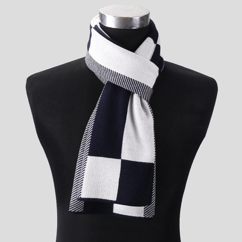 Autumn And Winter Scarf Long Fashion Warm Padded Plaid Men's Scarf Knitted Scarf Factory Outlet