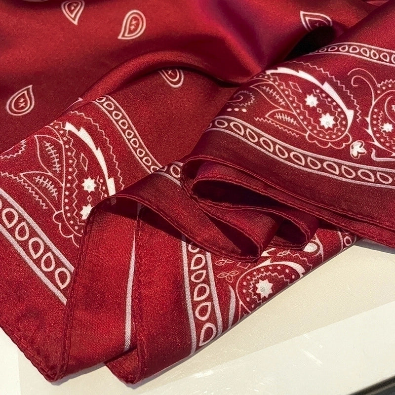 Women's Elegant Cashew Nuts Satin Printing Silk Scarf