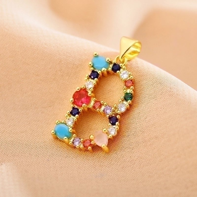 Copper Gold Plated Modern Style Shiny Inlay Letter Glass Stone Zircon Pendant Necklace