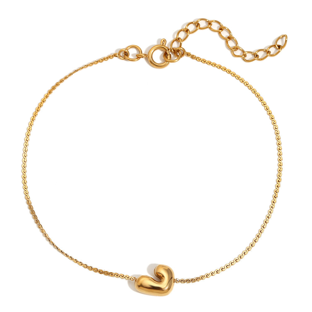 Fashionable Niche Personality Hot Style Simple Hand Jewelry Stainless Steel Plated 18K Gold Bubble Letter S Chain Bracelet