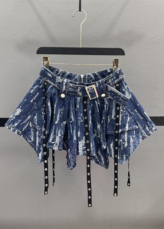Unique Blue Patchwork Denim A Line Skirt Summer