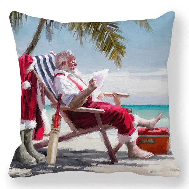 Christmas Pastoral Santa Claus Elk Cotton Pillow Cases Couch & Sofa Decor