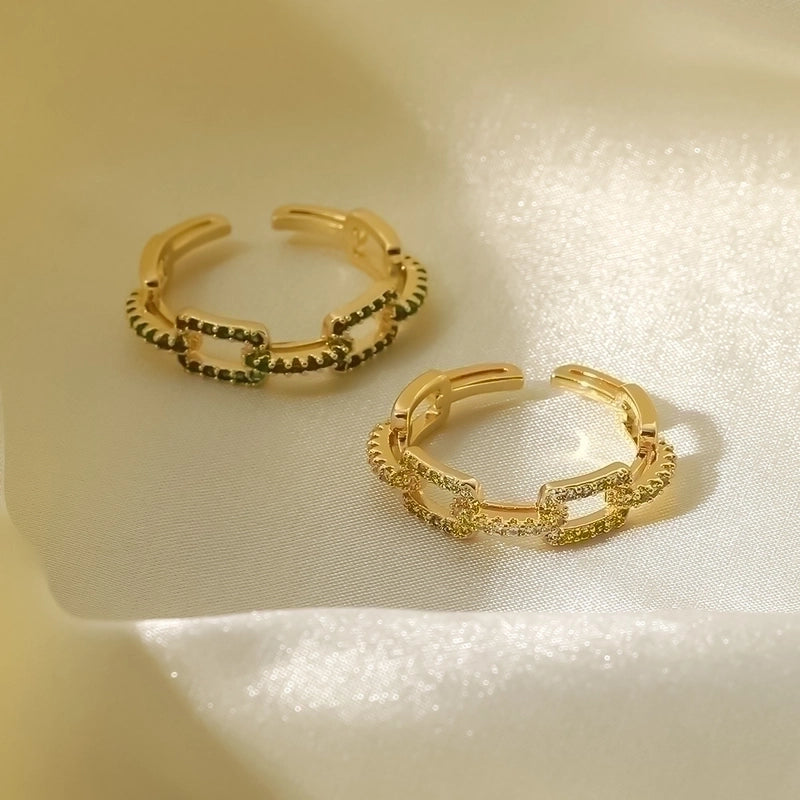 Copper Vintage Style Plating Rectangle Zircon Open Ring