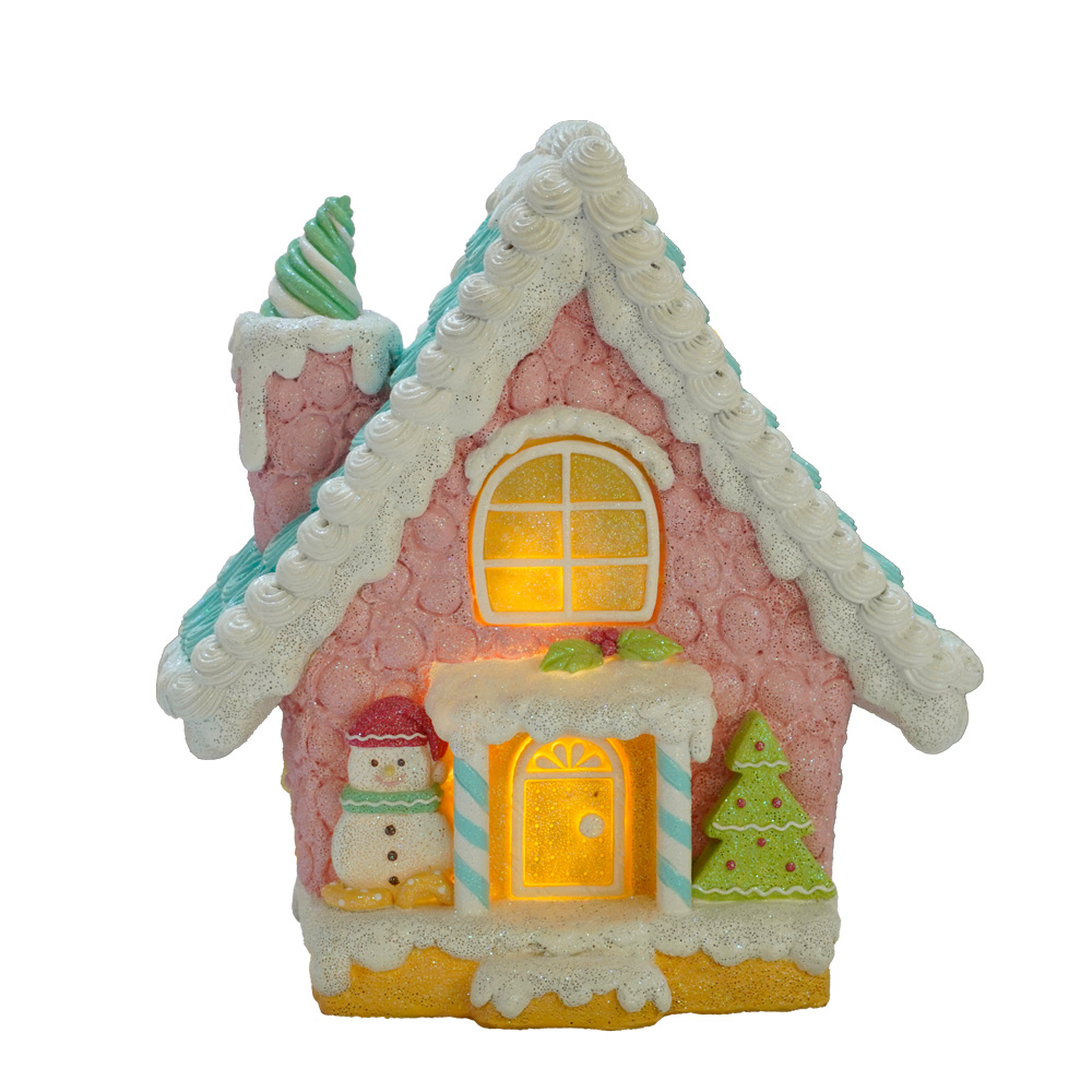 Custom Handmade LED Resin Crafts snowman shaped Gingerbread house christmas figurine christmas resin