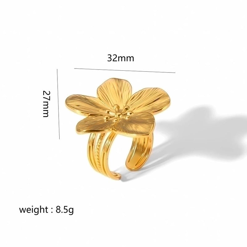 304 Stainless Steel 18K Gold Plated Retro Plating Flower Rings Earrings