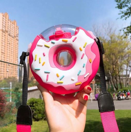 CREATIVE DONUT WATER BOTTLE WITH STRAW CARTOON CUTE DOUGHNUT KETTLE