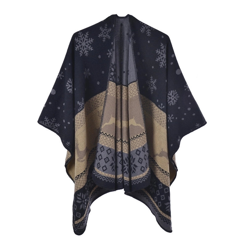 Women's Streetwear Snowflake Deer Imitation Cashmere Shawl