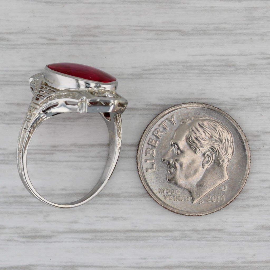 Art Deco 5.23ctw Lab Created Ruby Diamond Ring 18k White Gold Size 6