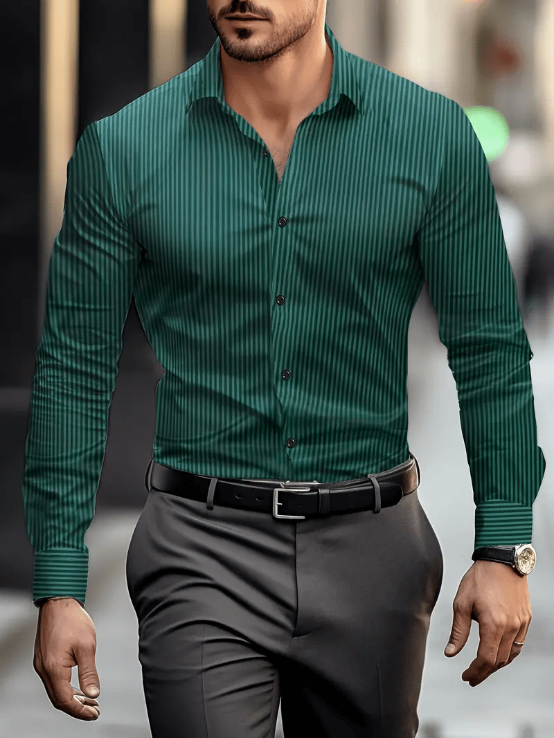 Men's Business Casual Striped Long Sleeve Shirt