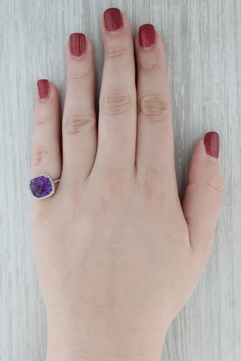 5ctw Amethyst Diamond Halo Ring 18k White Gold Size 6.75