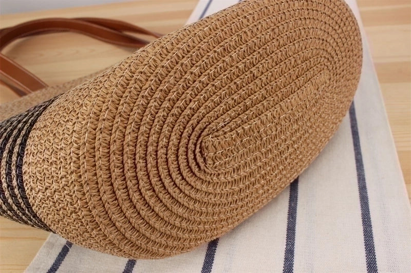 Women's Small Straw Color Block Streetwear Shell Zipper Underarm Bag