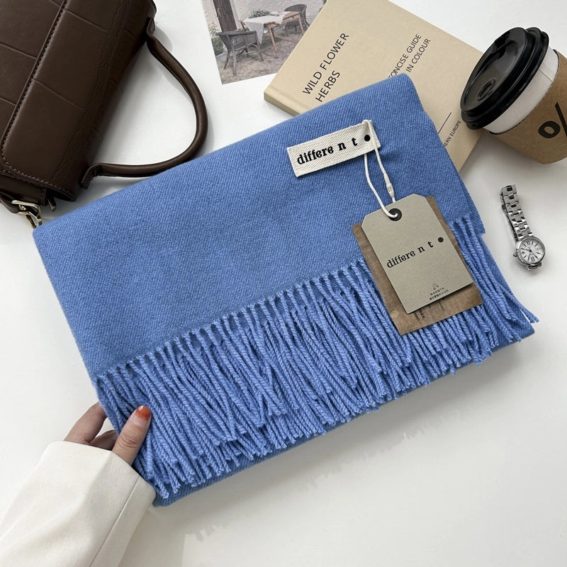 Women's Elegant Retro Solid Color Imitation Cashmere Tassel Scarf