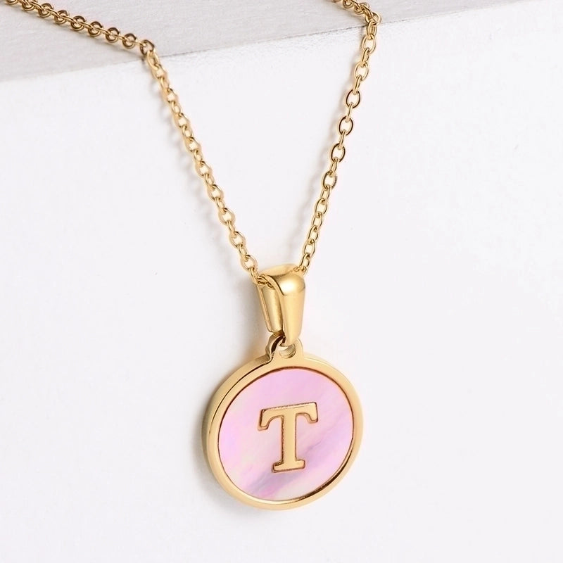 304 Stainless Steel 18K Gold Plated Fashion Plating Letter Shell Pendant Necklace
