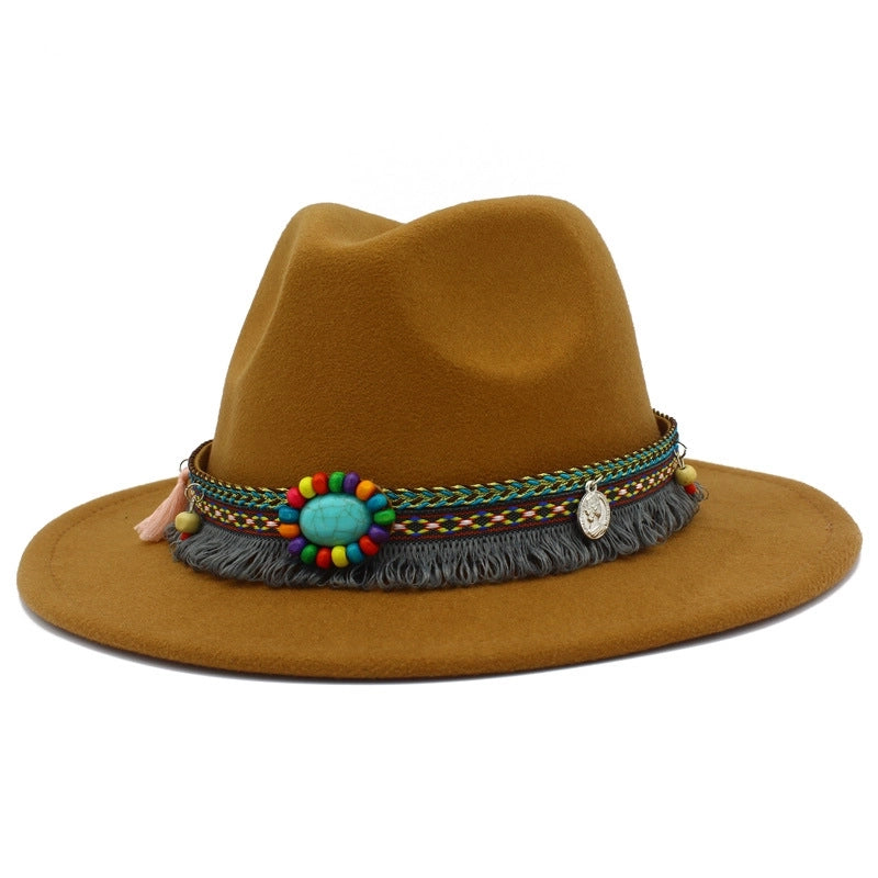 Lightweight New Jazz Hat Men's And Women's Retro Ethnic Style Top Hat Woolen Gentleman Hat Felt Hat