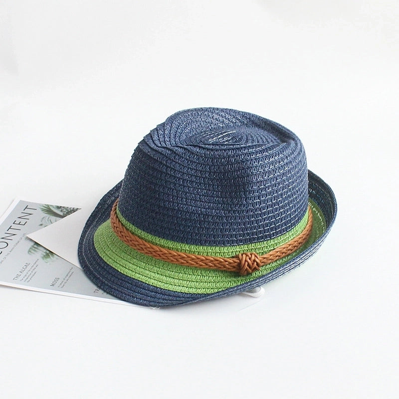 Unisex Fashion Color Block Crimping Straw Hat