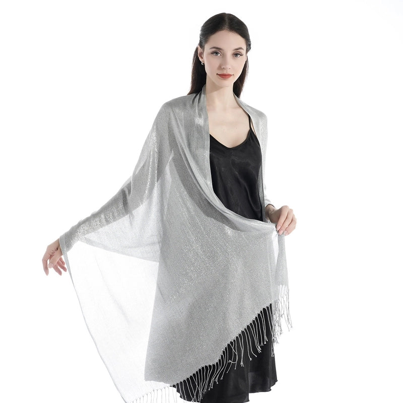 Exclusive For New Women's Shawl Autumn And Summer Women Tassel Silver Silk Ball Dinner Party Scarf
