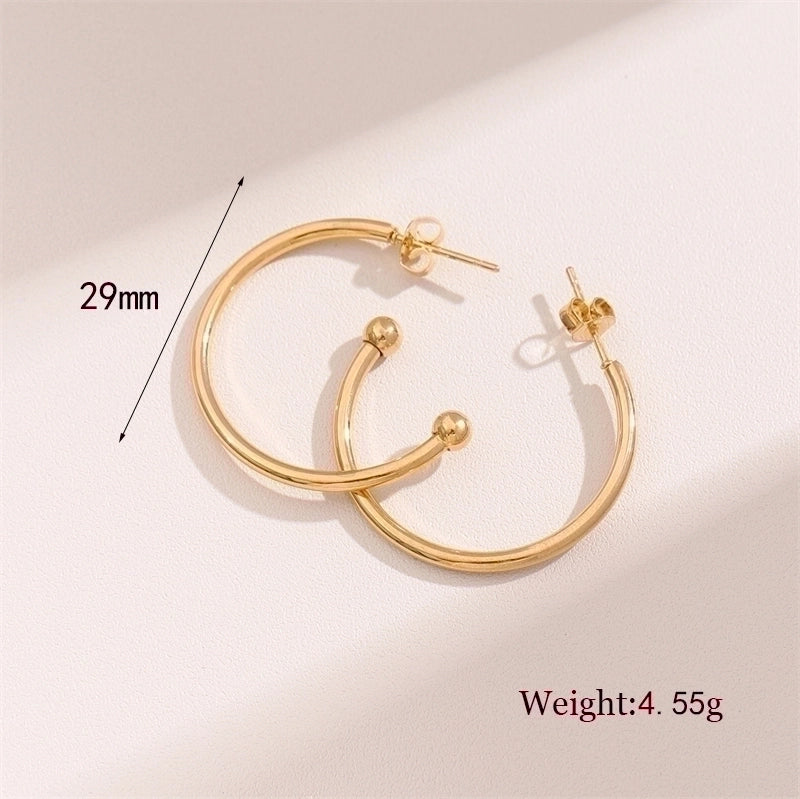 2 Pieces Retro Minimalist Round Waves Plating 201 Stainless Steel 18K Gold Plated Hoop Earrings