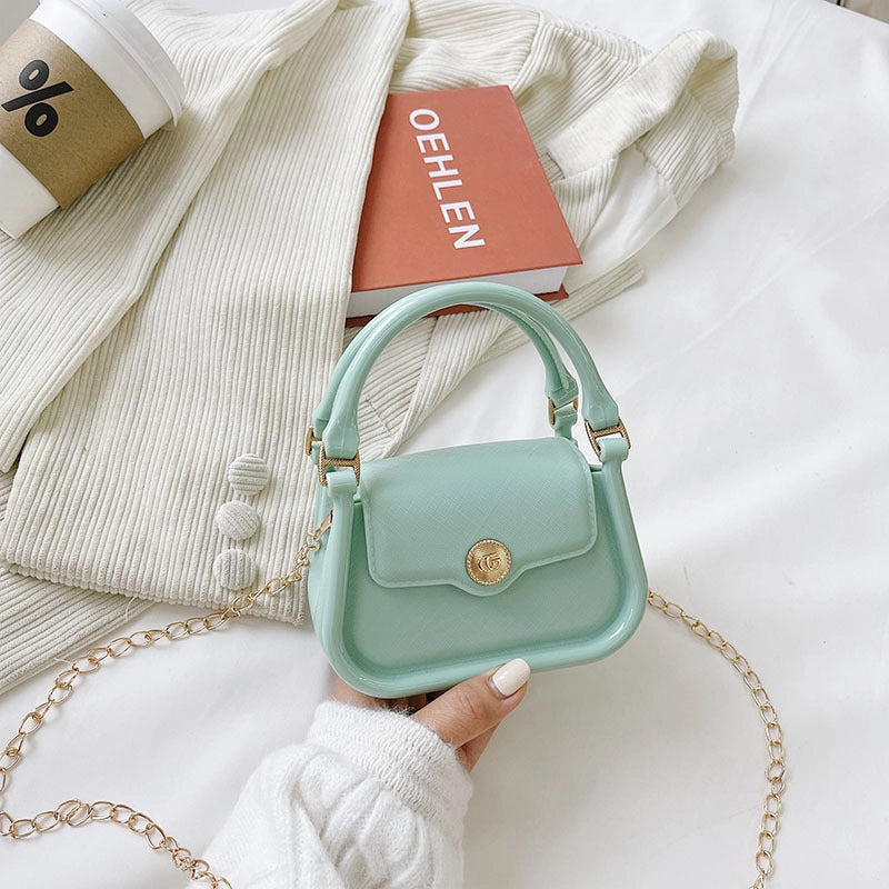 Women's Mini All Seasons Pvc Solid Color Fashion Metal Button Square Magnetic Buckle Handbag
