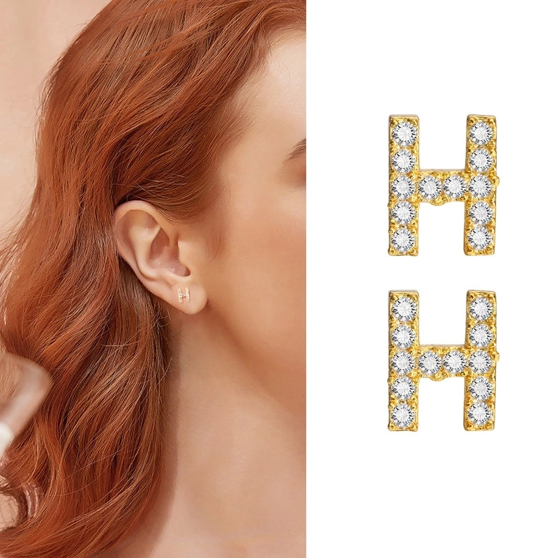 1 Pair Minimalist Letter Inlay Copper Zircon Ear Studs