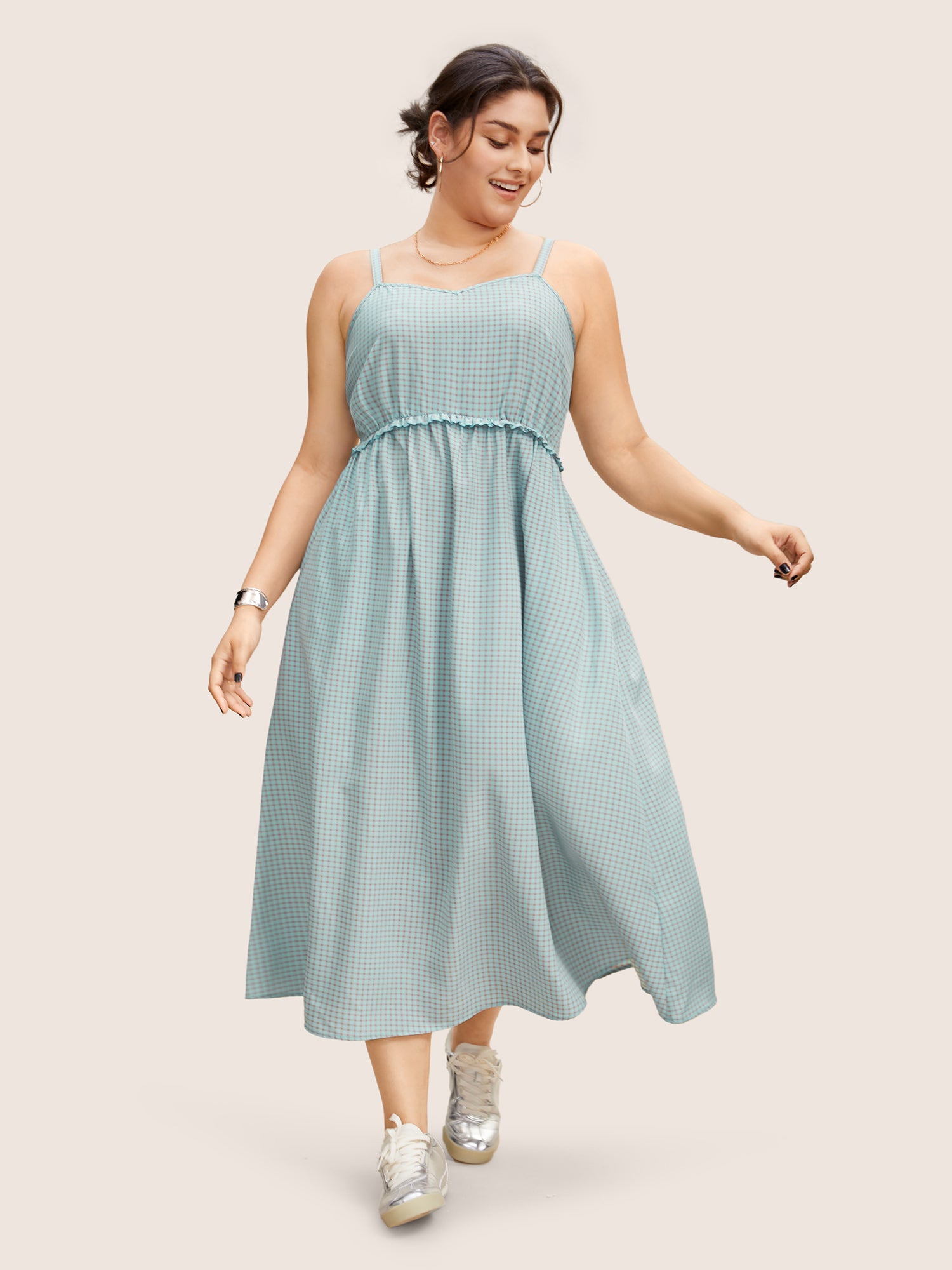 Gingham Frill Trim High Rise Cami Dress