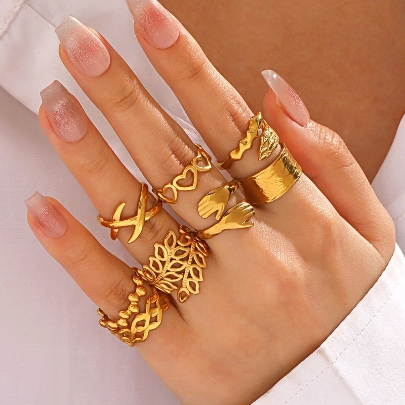 Minimalist Hand Heart Shape 304 Stainless Steel Plating Open Rings