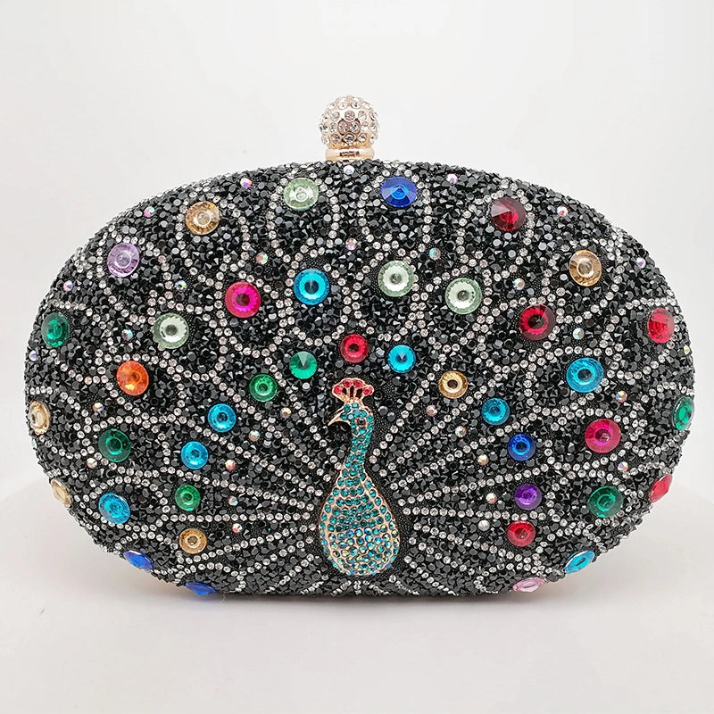 Silver Black Green Pu Leather Peacock Oval Evening Bags