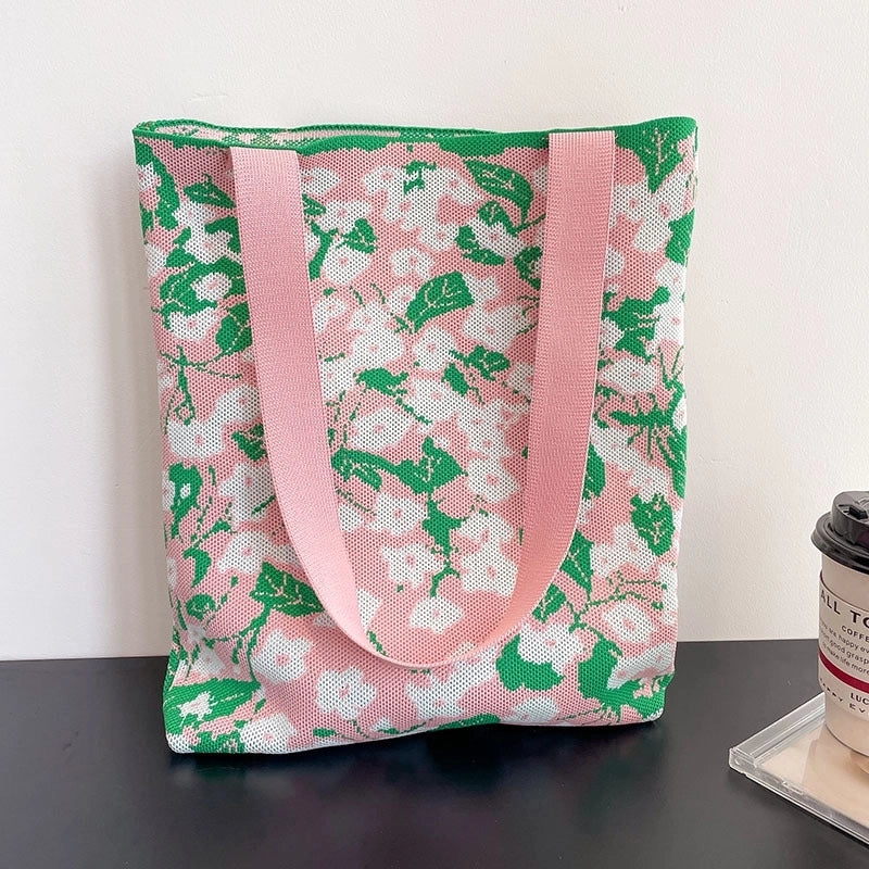 Women's Medium Knit Ditsy Floral Vintage Style Classic Style Bucket Open Bucket Bag