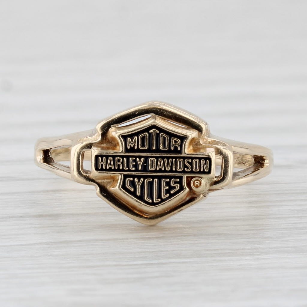 Harley Davidson Motorcycles Logo Signet Ring 10k Yellow Gold Size 7.25 Stamper