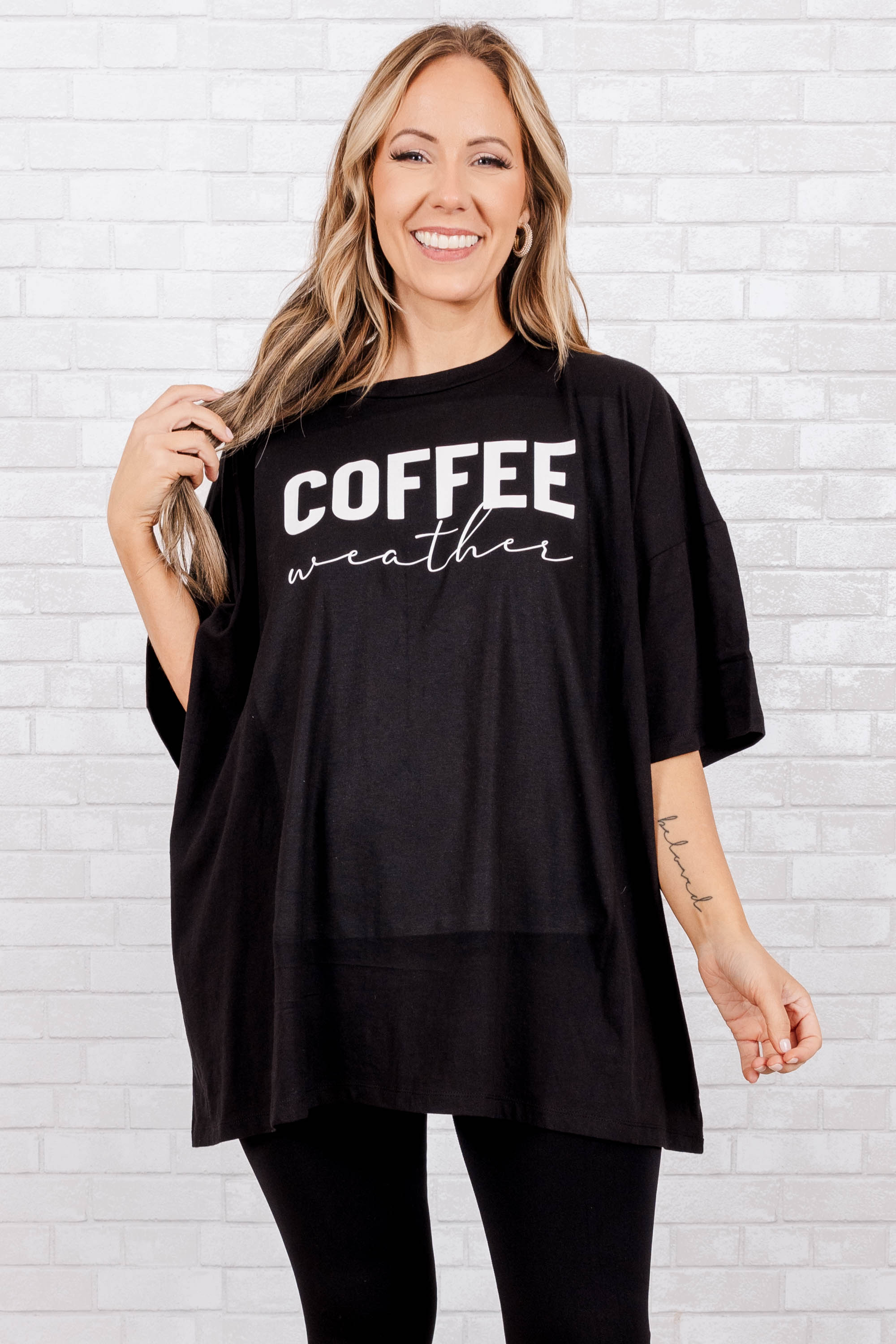 Coffee Weather Boyfriend Tee. Black